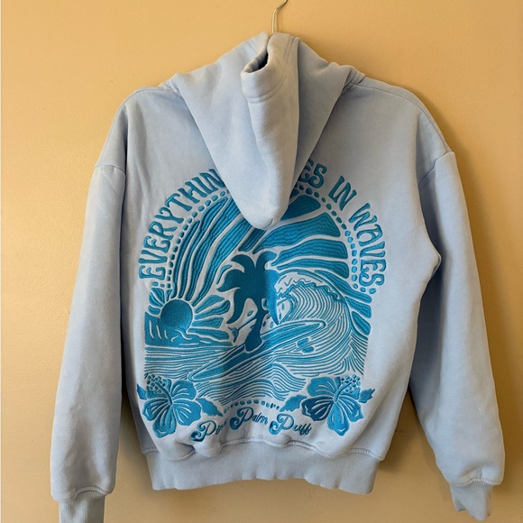 Light Blue Pink Palm Puff Hoodie Size XXS - Picture 3 of 5